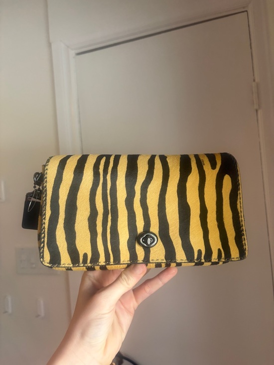 Coach Handbags - Coach Haircalf Dinky Animal-Print Shoulder Bag in Black and Tan